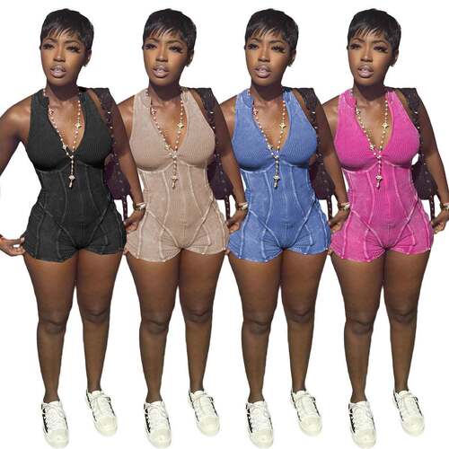 Two-Piece Set Women's Ribbed one Piece Rompers 2025 Summer