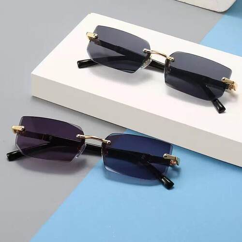 5pcs Unisex Rimless Rectangular Sunglasses Gradient Lens