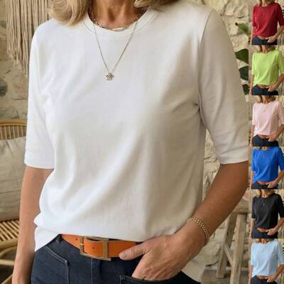 Women's Minimalist Solid White Short Cropped T Shirt Casual