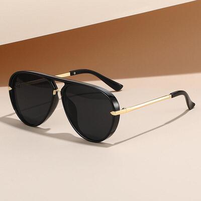 Women's 2-Pcs Oversized Retro Gold Metal Aviator Sunglasses