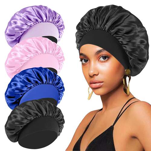 2-Pack Silk Sleep Cap Set: Women's Wide-Brimmed