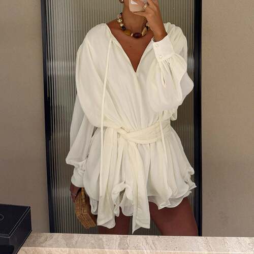 Elegant Solid Color Ruffle Hem Dress Chic Trendy Dress