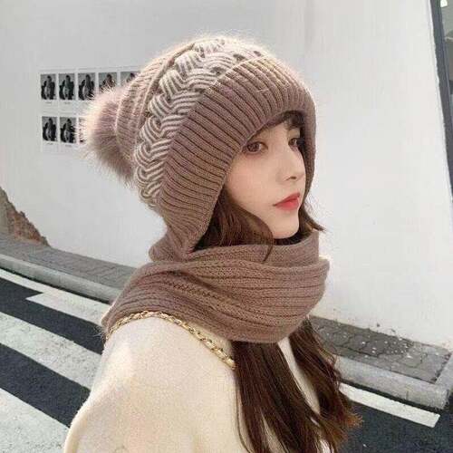 Women's Winter Knitted Beanie Set - Cute Korean Style Ear &
