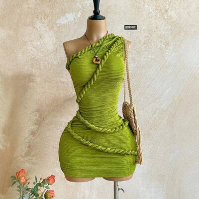New Boho Style Knot Shoulder Mini Dress Summer Women's
