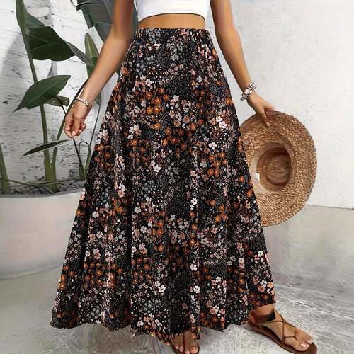 A women's black floral long dress  suitable for commuting