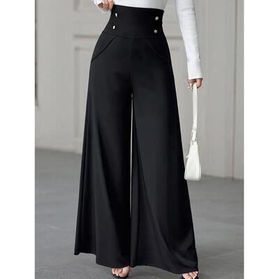 Women's Plain Solid Casual Everyday Buttoned Loose Wide Leg