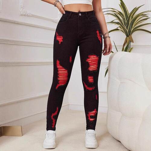 Women's Fashion Distressed Ripped Knee Ripped Distressed
