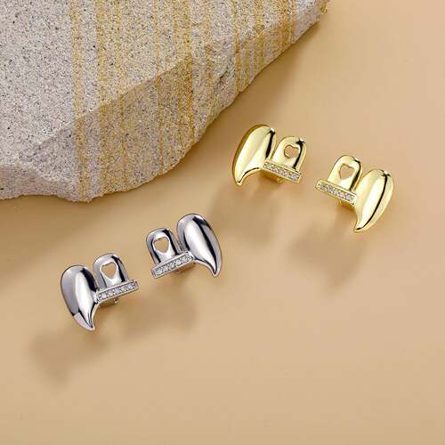 1 Set Fashion Womens Dental Grillz Double Hollow Heart
