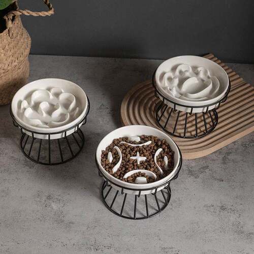 High Footed Slow Food Plate for Cats Dogs Elevated Slow