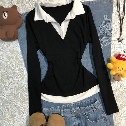 Women's Colorblock Patchwork Shirt Collar Long Sve Everyday
