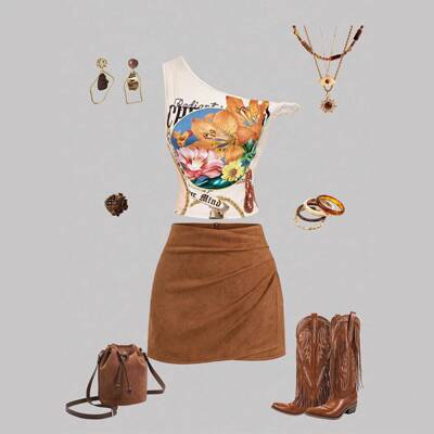 Women's Asymmetric Shoulder Vintage Floral Twist Front Top