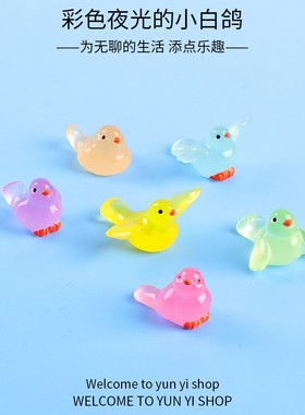 2026可爱卡通彩色夜光小白鸽微景观diy多肉植物小动物树脂工艺品