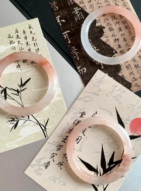 2026桃花酿天然玉镯粉色金丝玉桃运连连细圆条手镯佘太翠冰透扁条