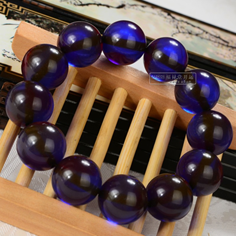 2026中东贵族波罗的海蜜蜡手串蓝色琥珀圆珠变色变光精灵手錬男女