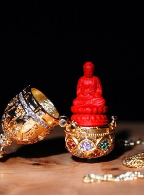 2026惠古朱砂款花开见佛药师佛锆石镶嵌嘎乌盒本命年观音吊坠八大