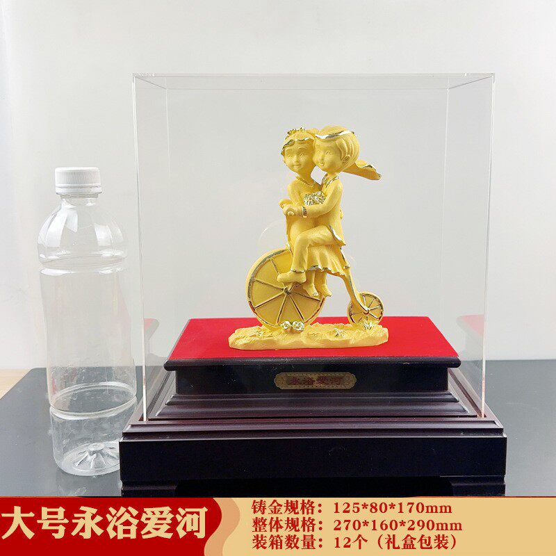 2026结婚礼品绒沙金永浴爱河婚庆娃娃摆件创意送朋友结婚新婚金店