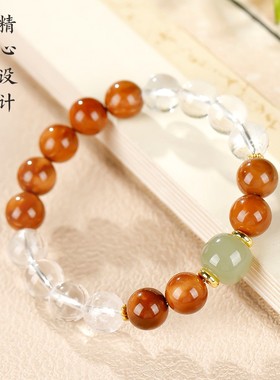 20265a级天然白水晶串珠手串和田玉转运珠手链女生木质库克珠国风