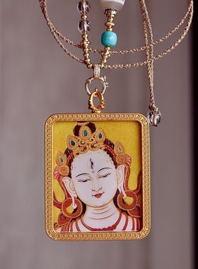 2026青海热贡手绘唐卡白度母项链手绘粗砂唐卡非遗文创电商唐卡配