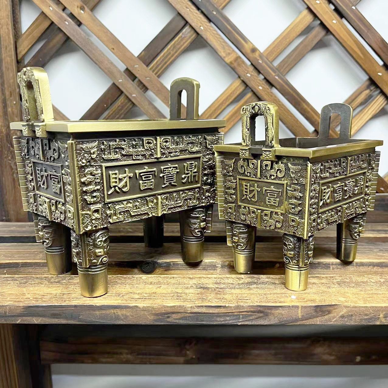 2026黄铜鼎摆件财富鼎办公室乔迁开业四方四足铜鼎大号鼎炉家用室