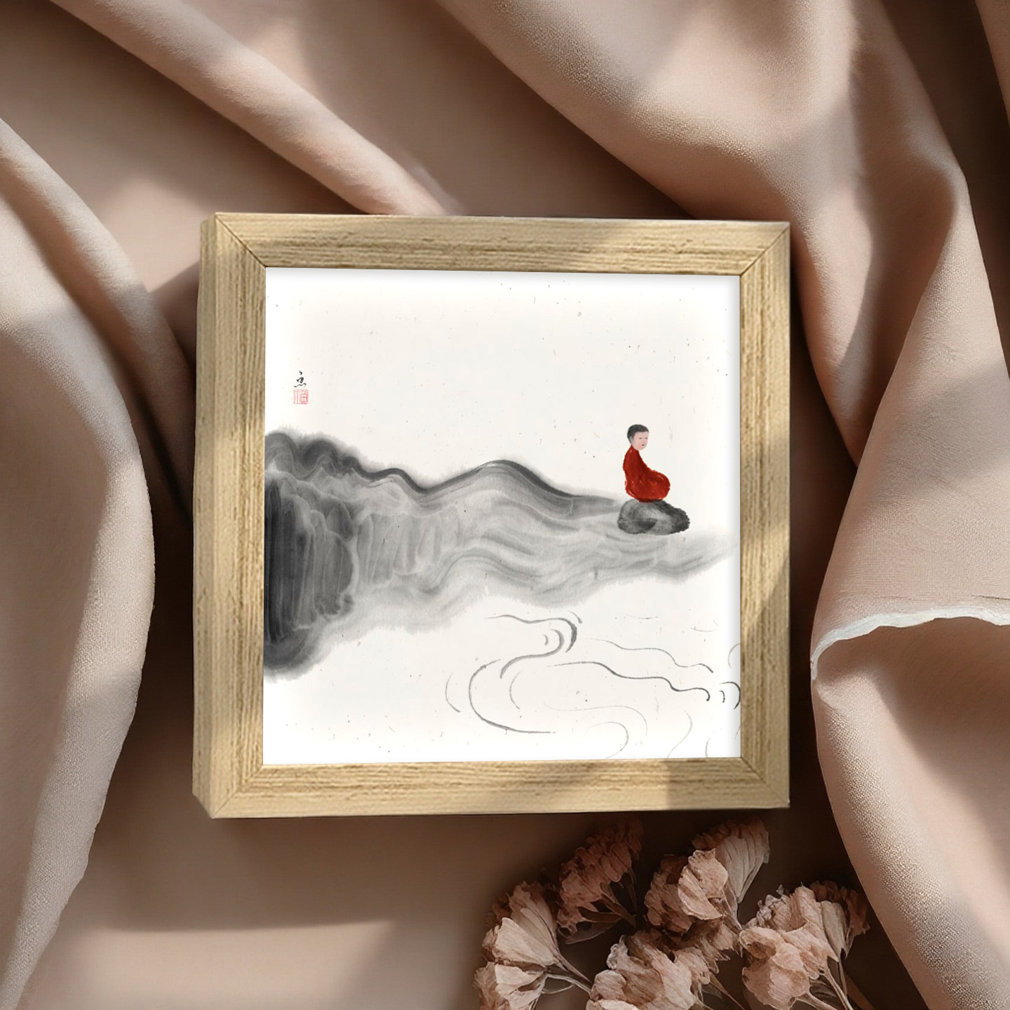 新中式茶室灯光画办公室蓝牙音响摆件画禅意水墨书房卧室小夜灯