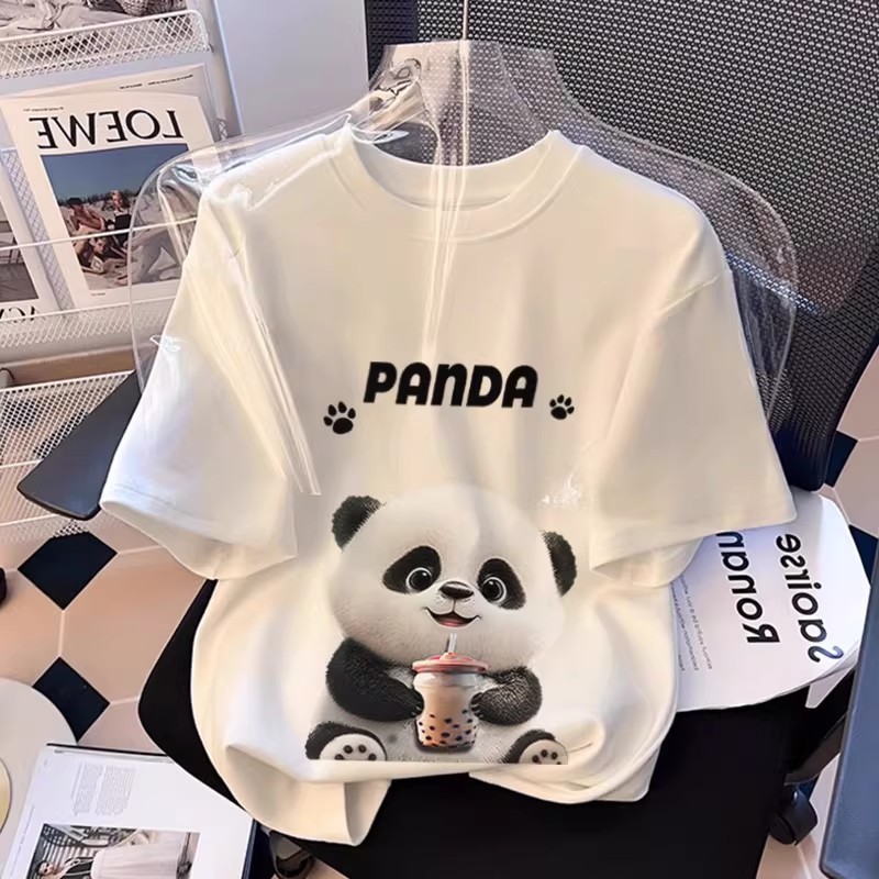 可爱熊猫纯棉短袖t恤女2026夏季新款宽松设计感半袖上衣大码体恤