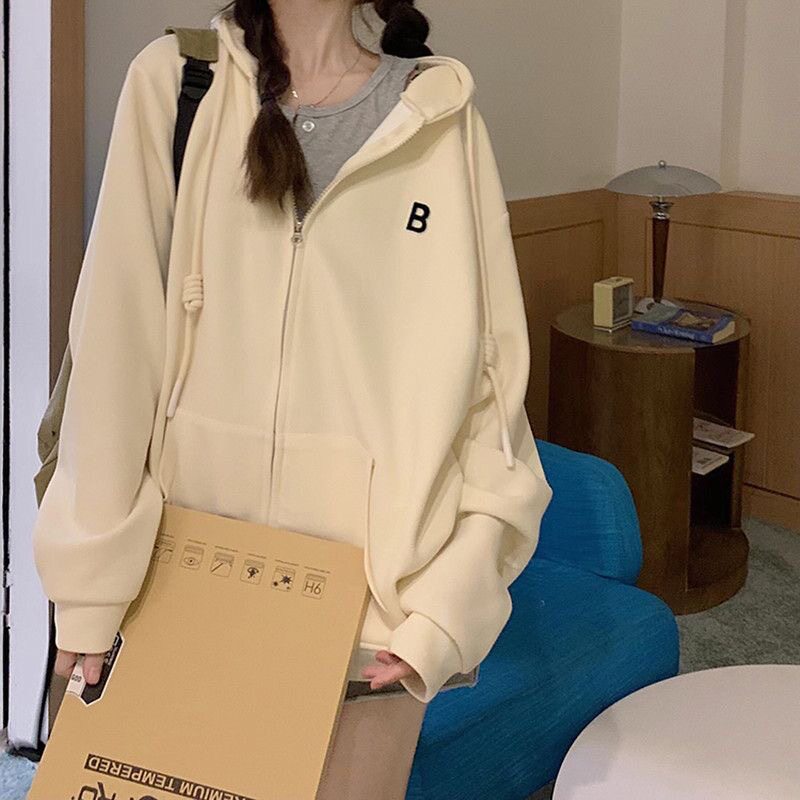 韩版连帽卫衣女休闲中长款拉链百搭复古通勤春秋外穿ins保暖开衫