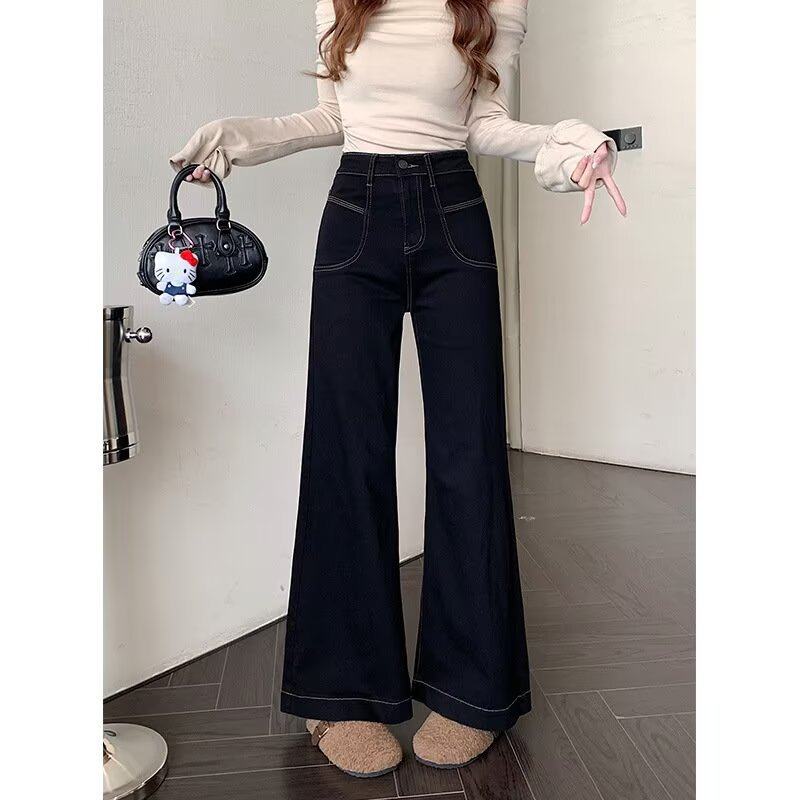 大码黑色直筒牛仔裤女2026新款胖mm宽松显瘦梨形身材高腰阔腿长裤