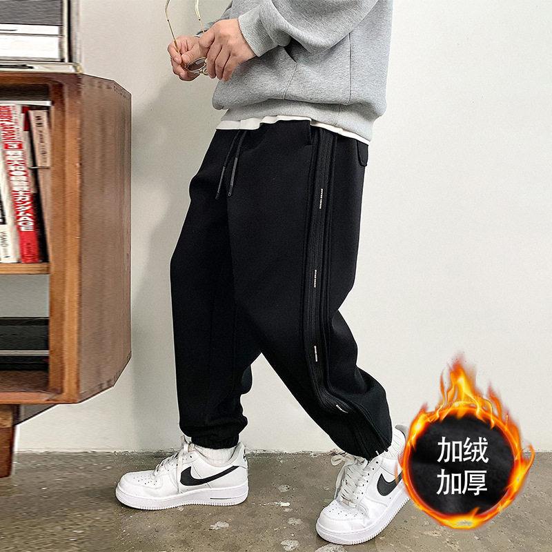 美式潮牌大码加绒运动裤男款秋冬季胖子加肥加大宽松休闲束脚卫裤