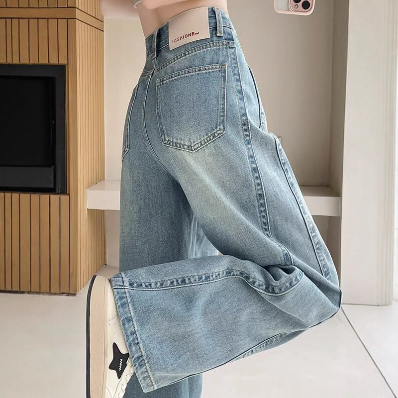 牛仔弯刀阔腿裤女修饰腿型秋季梨型微胖收胯高腰宽松小个子拖地裤