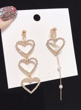 925银韩版不对称心形珍珠流苏