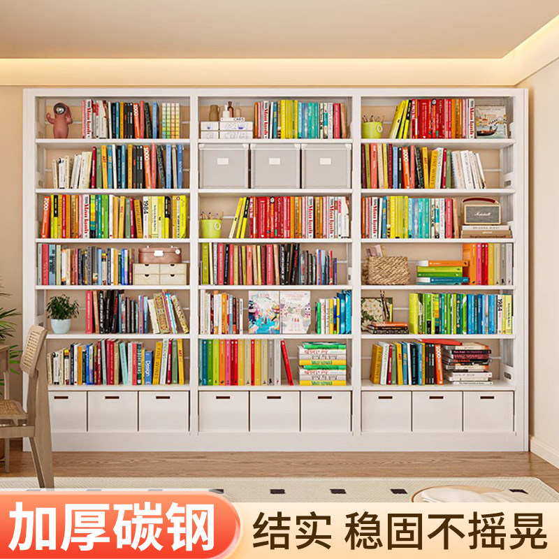 钢制图书馆书架家用落地置物架儿童书柜客厅绘本架简易铁艺储物架图片
