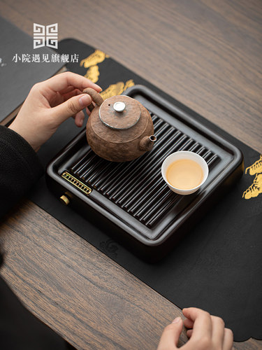 小园满足实木茶盘小型家用干式输液台小型排水壶，单层托盘电木海