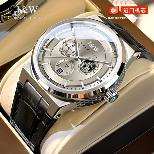 IW多功能时尚真皮手表男机械表