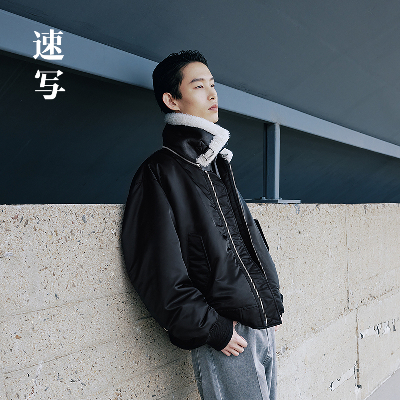 速写可脱卸帽日常短款休闲羽绒服