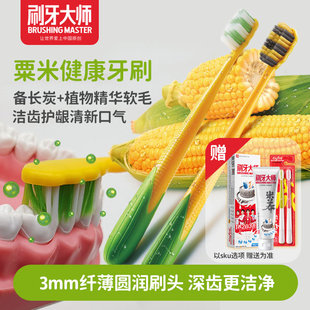 刷牙大师栗米牙刷超薄小刷头中软毛双支装 成人牙刷 家庭组合情侣装