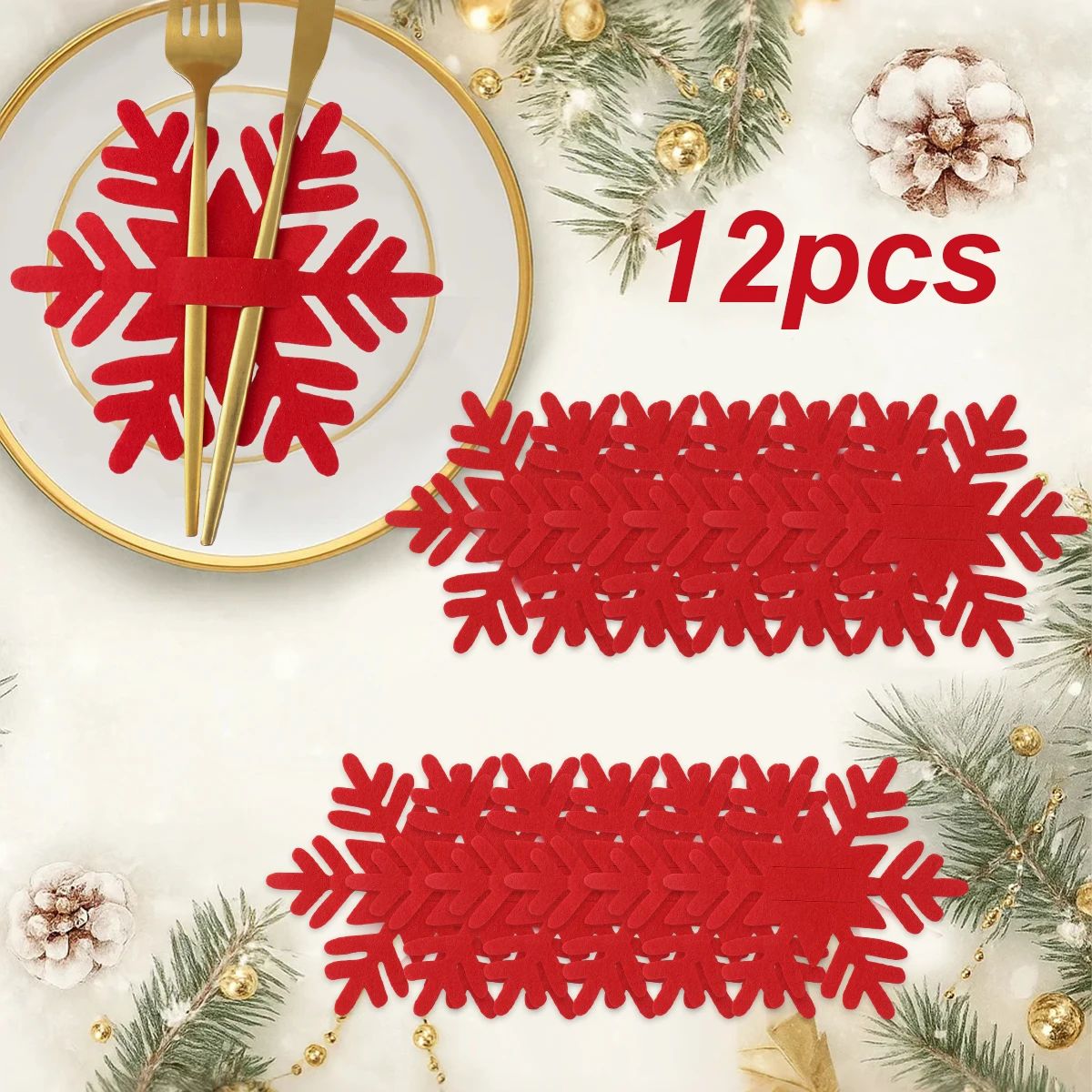 12pcs Christmas Felt Cutlery Holders with e Snowflake Design