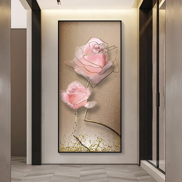 玄关装饰画现代花卉轻奢大气走廊过道挂画入户正对门简约竖版壁画图片