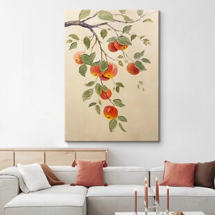 苹果树奶油风平安艺术油画植物原木风装饰画客厅玄关新中式挂画