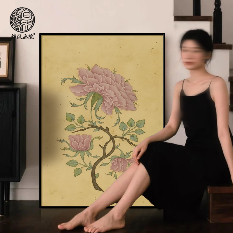 《枝上粉蕊》法式中古风花卉植物覆古客厅装饰画玄关古典艺术挂画