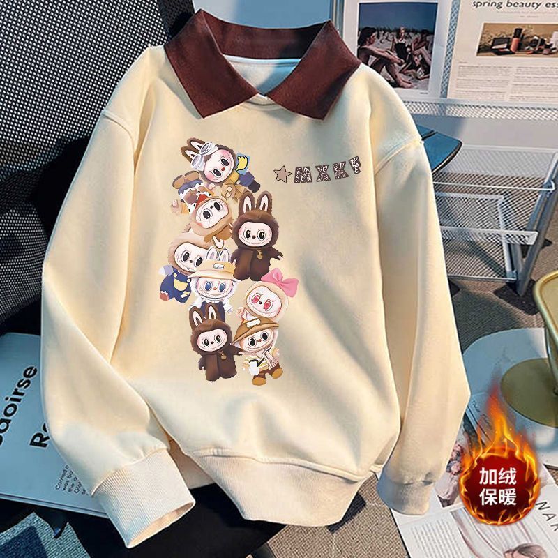 女童Polo领卫衣秋冬加绒款韩版拉布布卡通印花女孩翻领百搭外穿潮