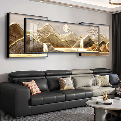 背有靠山客厅装饰画轻奢大气沙发背景墙挂画墙上山水画叠加壁画