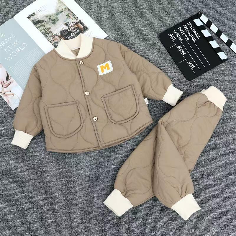 秋冬季网红宝宝套装超萌小孩三层保暖宝宝秋季衣服棉服睡衣两件套