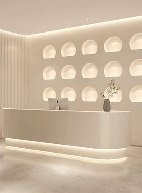 现代简约牙科弧形烤漆吧台桌定制前台口腔医院接待台美容院收银台