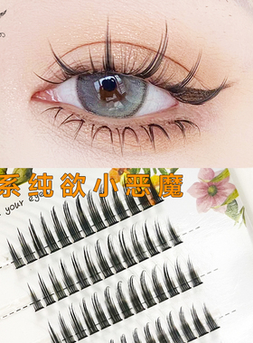 梦鹿假睫毛小恶魔漫画眼自然女仿真浓密单簇嫁接分段式朵毛FD68