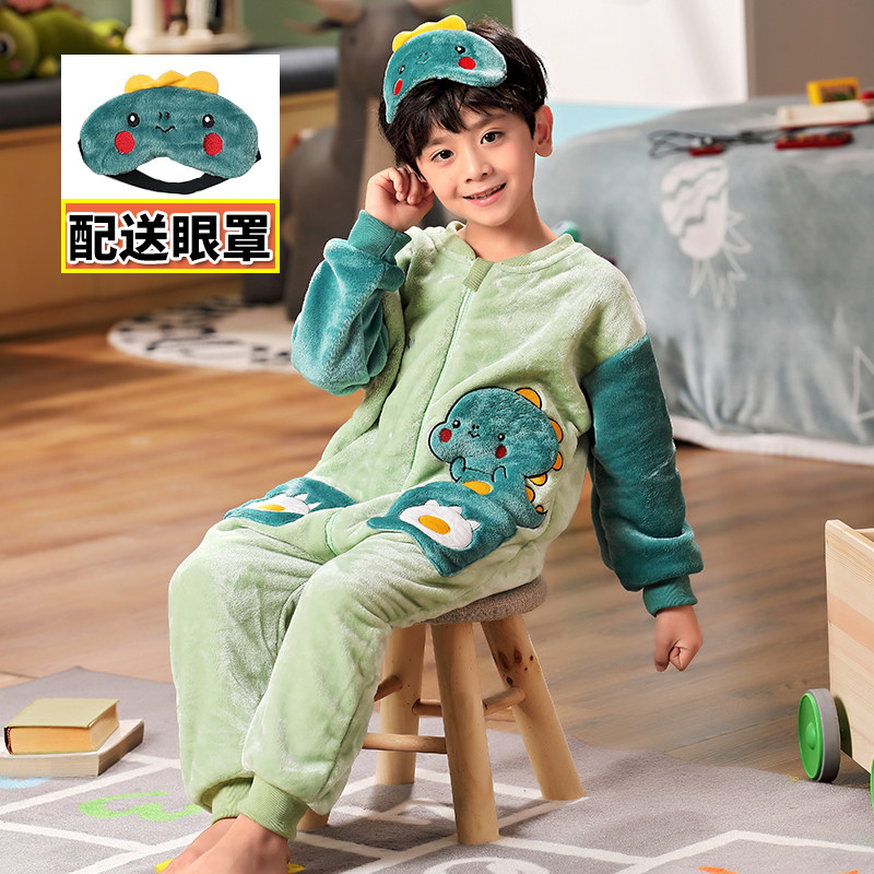 儿童连体睡衣秋冬季男孩女童珊瑚绒加厚冬天卡通宝宝法兰绒连体裤