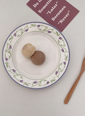 ins中古紫色风铃花陶瓷盘点心蛋糕甜品盘早餐盘小众复古名宿盘子