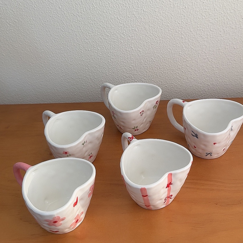 ins心形水杯陶瓷马克杯家用可爱高颜值咖啡杯情侣杯子餐具批发