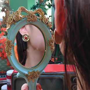 欧式复古手持化妆镜手柄镜便携单面学生镜小公主镜美容店化妆镜子