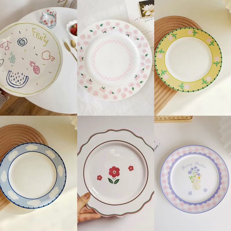网红盘可爱水果盘子餐具花边法式韩国风蛋糕甜品早餐盘陶瓷甜品盘