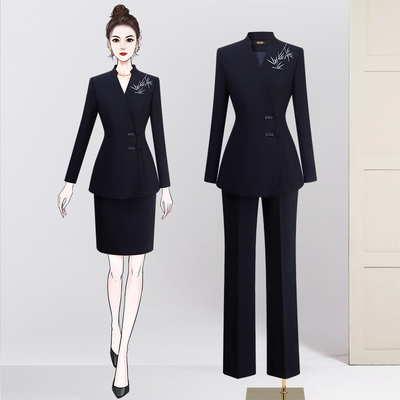 职业套装女春秋气质新中式